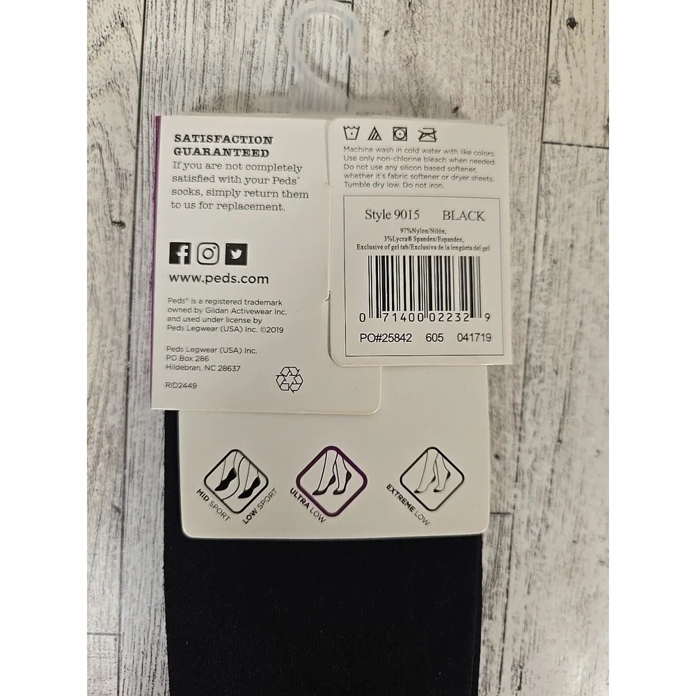 Peds Ultra Low Cut Liner Socks Shoe Size 5-10 (6 Socks Total) Lot of 2 Black